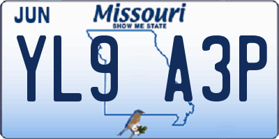 MO license plate YL9A3P