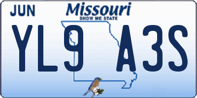 MO license plate YL9A3S