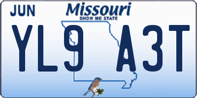 MO license plate YL9A3T