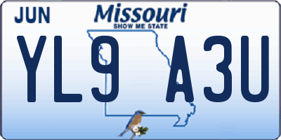 MO license plate YL9A3U