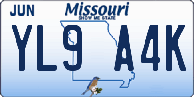 MO license plate YL9A4K
