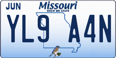 MO license plate YL9A4N