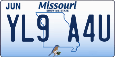 MO license plate YL9A4U