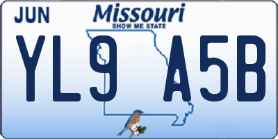 MO license plate YL9A5B