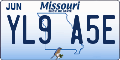 MO license plate YL9A5E