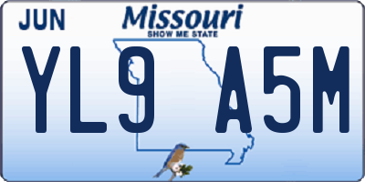 MO license plate YL9A5M