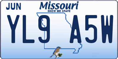 MO license plate YL9A5W