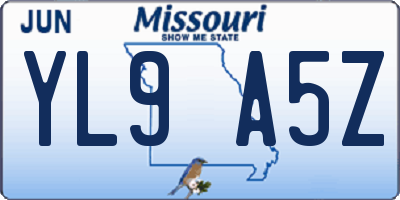 MO license plate YL9A5Z