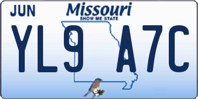 MO license plate YL9A7C