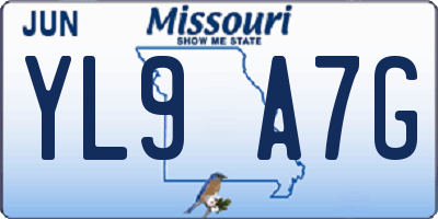 MO license plate YL9A7G