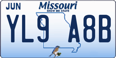 MO license plate YL9A8B