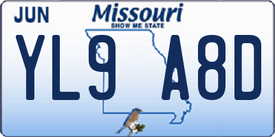 MO license plate YL9A8D