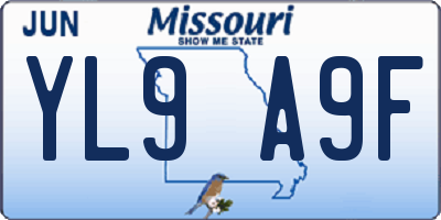 MO license plate YL9A9F