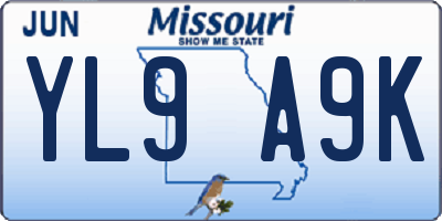 MO license plate YL9A9K