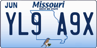 MO license plate YL9A9X