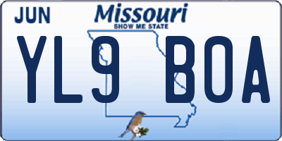 MO license plate YL9B0A