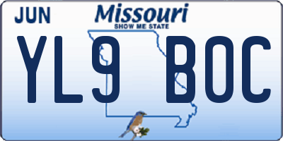 MO license plate YL9B0C