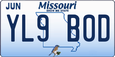 MO license plate YL9B0D