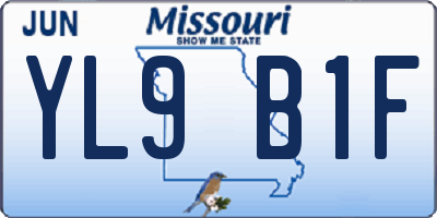 MO license plate YL9B1F