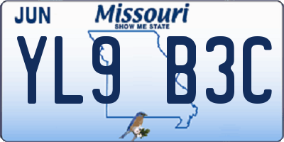 MO license plate YL9B3C