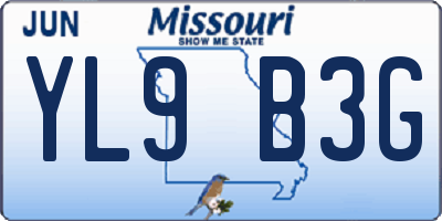 MO license plate YL9B3G