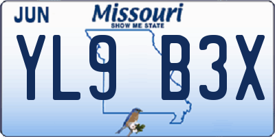 MO license plate YL9B3X