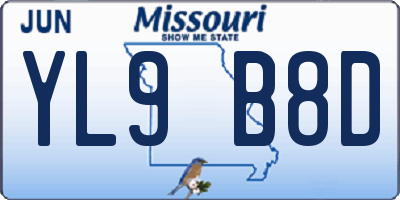 MO license plate YL9B8D