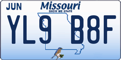 MO license plate YL9B8F