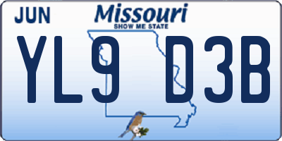 MO license plate YL9D3B