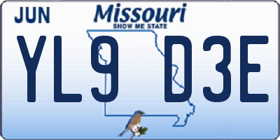 MO license plate YL9D3E