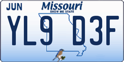 MO license plate YL9D3F