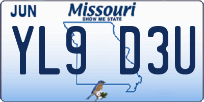 MO license plate YL9D3U