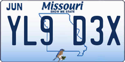 MO license plate YL9D3X