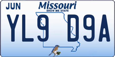 MO license plate YL9D9A