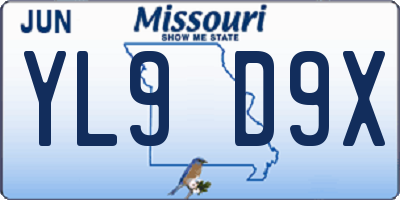 MO license plate YL9D9X
