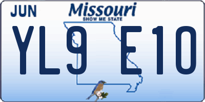 MO license plate YL9E1O