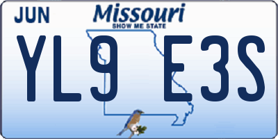 MO license plate YL9E3S