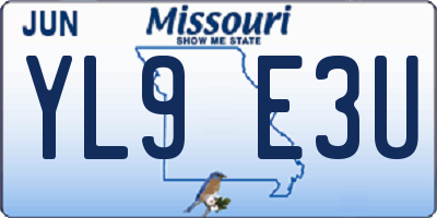 MO license plate YL9E3U