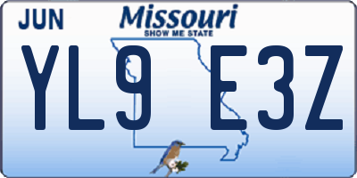 MO license plate YL9E3Z