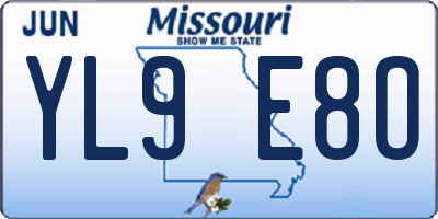 MO license plate YL9E8O