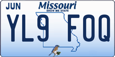 MO license plate YL9F0Q