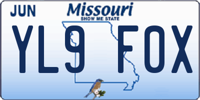 MO license plate YL9F0X