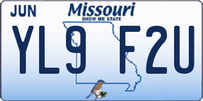 MO license plate YL9F2U