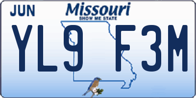 MO license plate YL9F3M