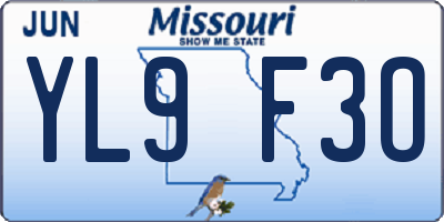 MO license plate YL9F3O