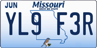 MO license plate YL9F3R