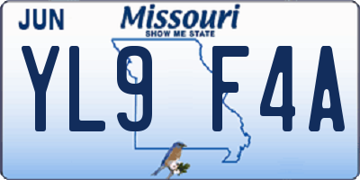 MO license plate YL9F4A