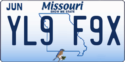 MO license plate YL9F9X