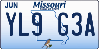 MO license plate YL9G3A