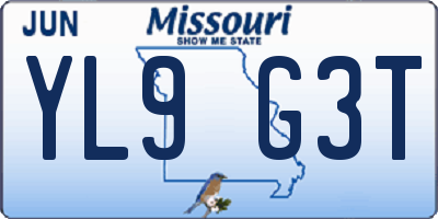 MO license plate YL9G3T